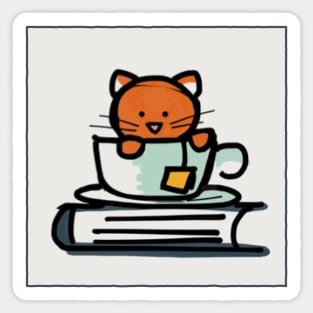 Cats Coffee and Books Sticker